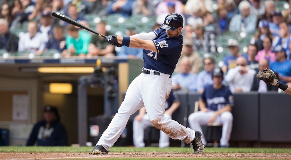 Travis Shaw of the Milwaukee Brewers looks on during batting practice