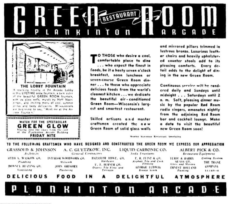 Red Room Bar 1937 Milwaukee Journal ad