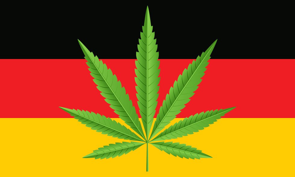 Flag of Germany with marijuana leaf