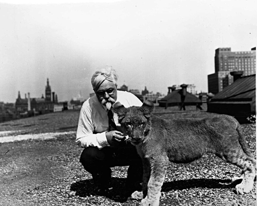 Samuel Barrett with Simba the lion