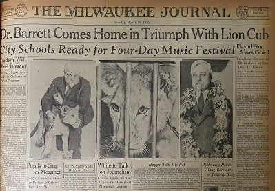 Lion cub story in Milwaukee Journal 1929