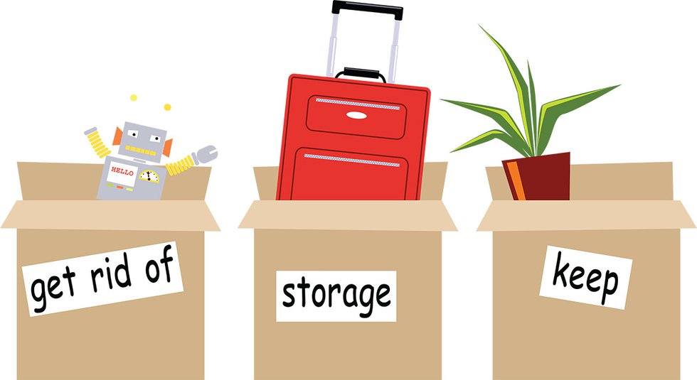 Keep, Get Rid of, and Storage boxes