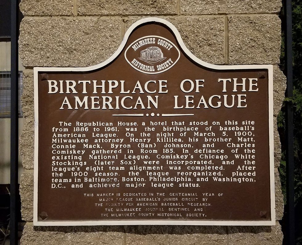 Birthplace of the American League plaque