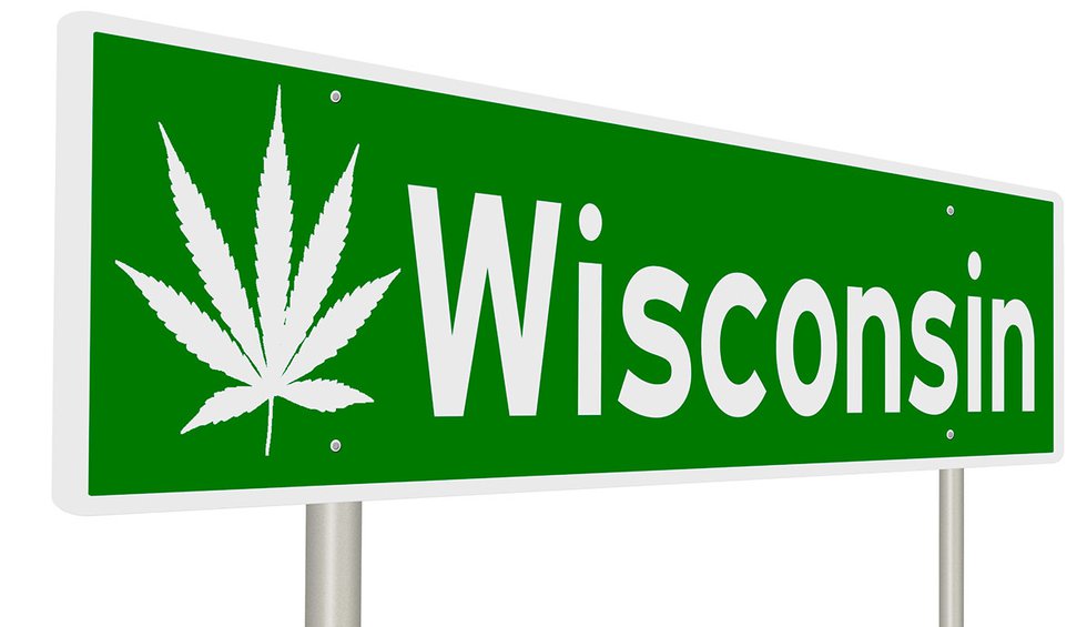 Wisconsin sign with marijuana leaf