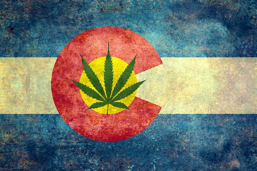 Colorado flag with marijuana leaf