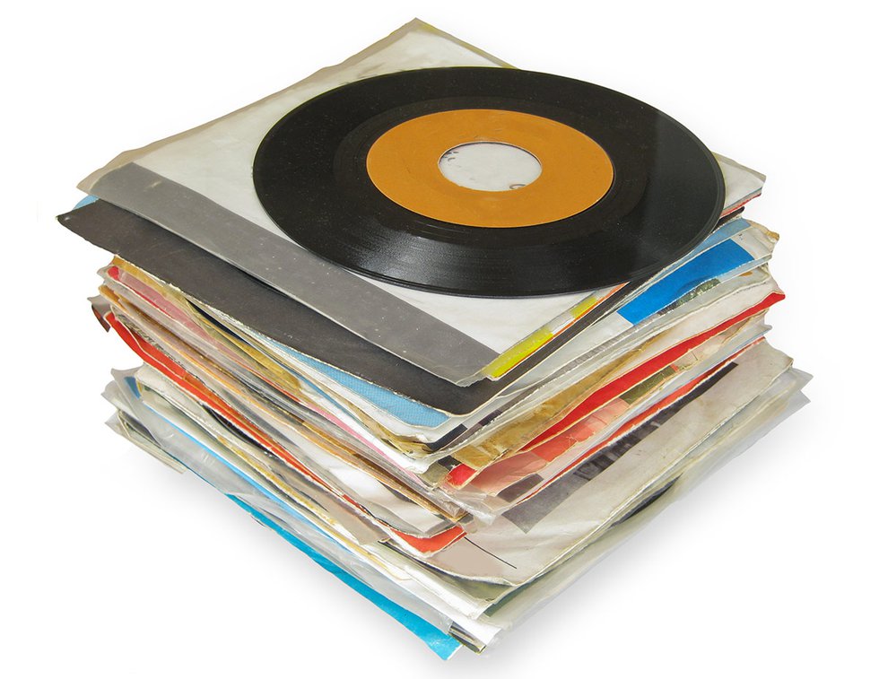 Stack of 45 records