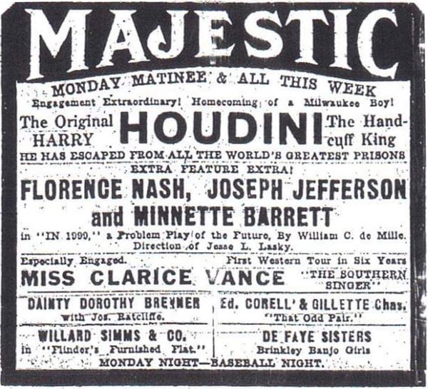Houdini 1912 Milwaukee Sentinel ad