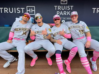 Sal Bando of the Milwaukee Brewers with his sock and shoe off to show  News Photo - Getty Images