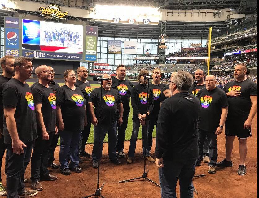 Our Voice Milwaukee singing at Brewers game