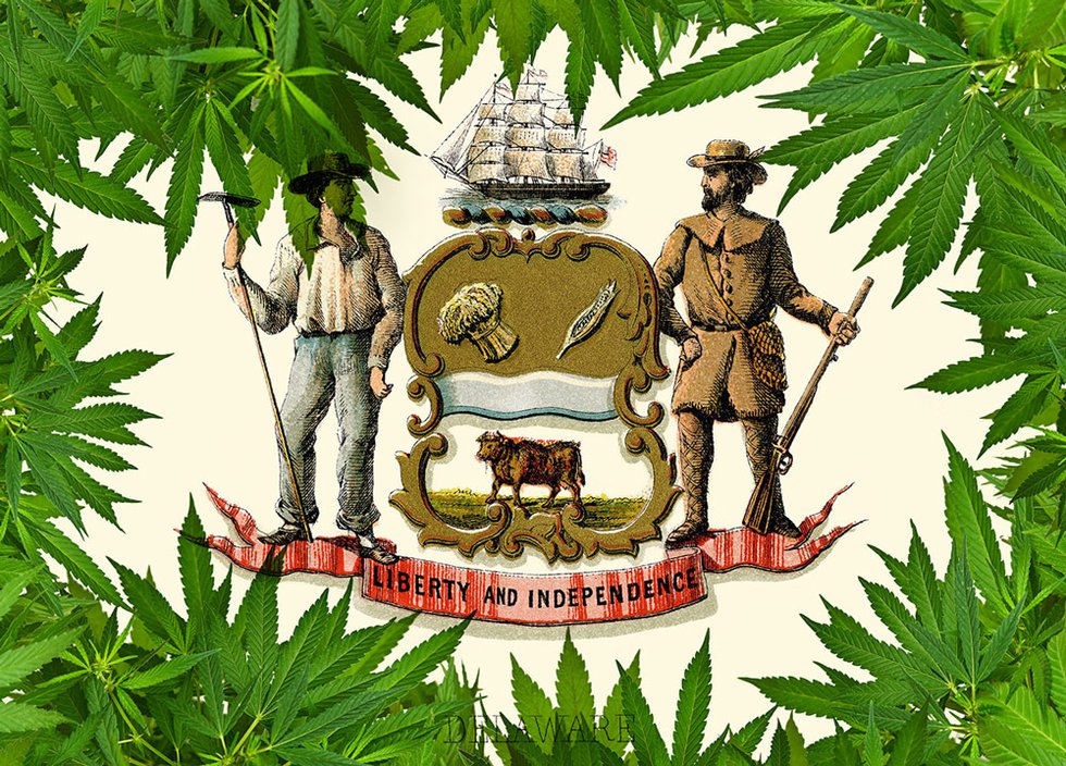Delaware coat of arms with marijuana