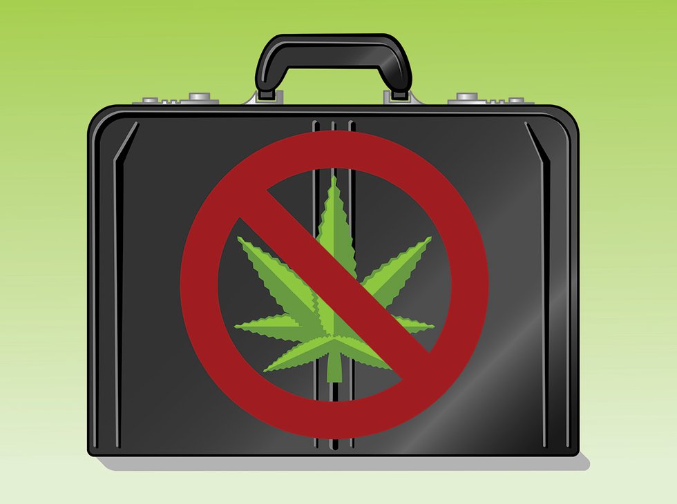 Suitcase with no cannabis symbol