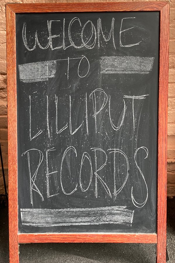 Lilliput Records chalkboard sign