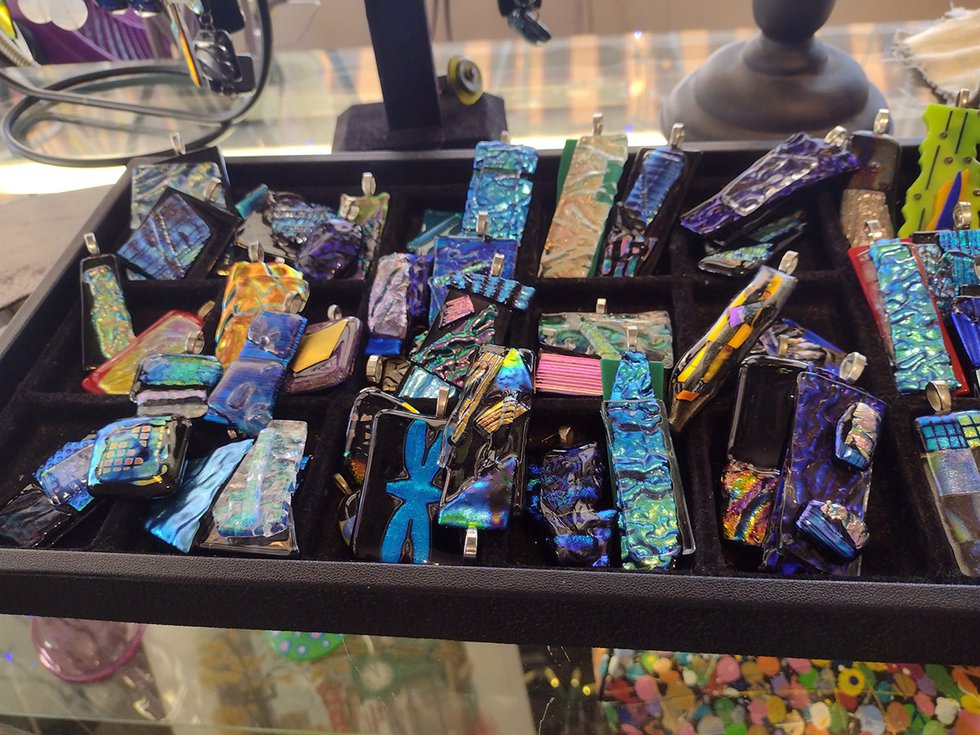 Fused glass pieces at Almont Gallery