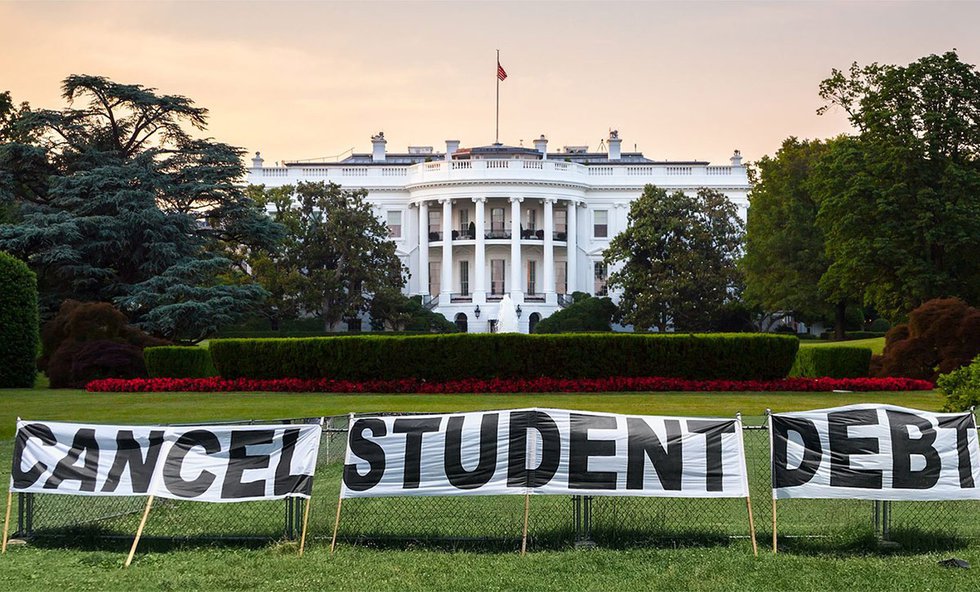 Cancel Student Debt signs at White House