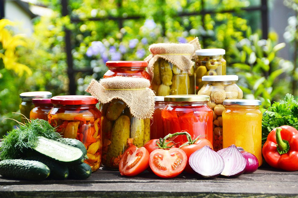 Canned foods in jars