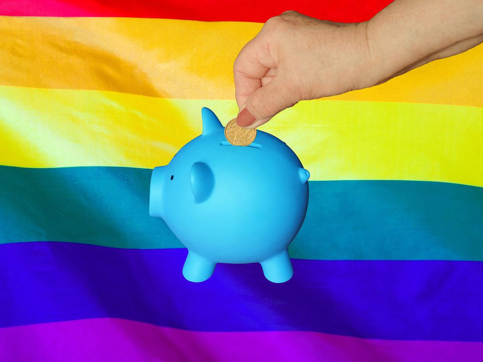 Piggy bank with LGBTQ flag