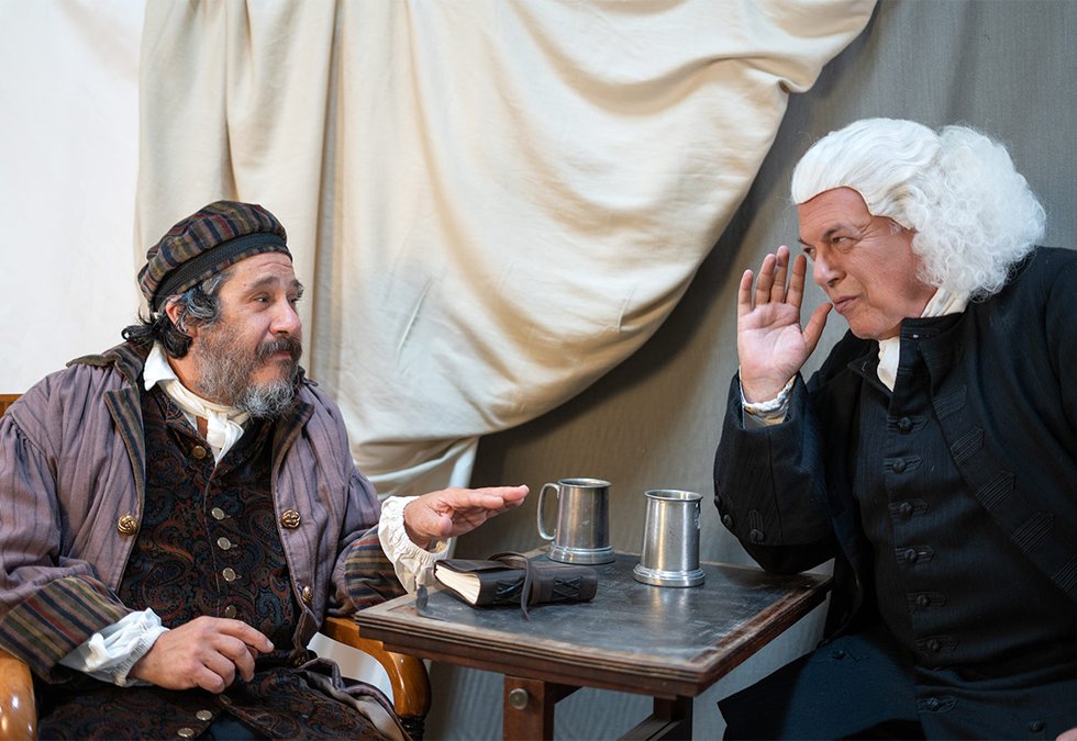 Triney Sandoval as David Hume, Brian Mani as Samuel Johnson in 'Boswell'
