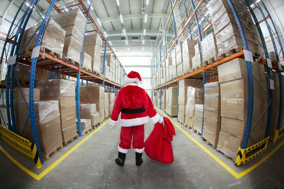 Santa Claus in warehouse