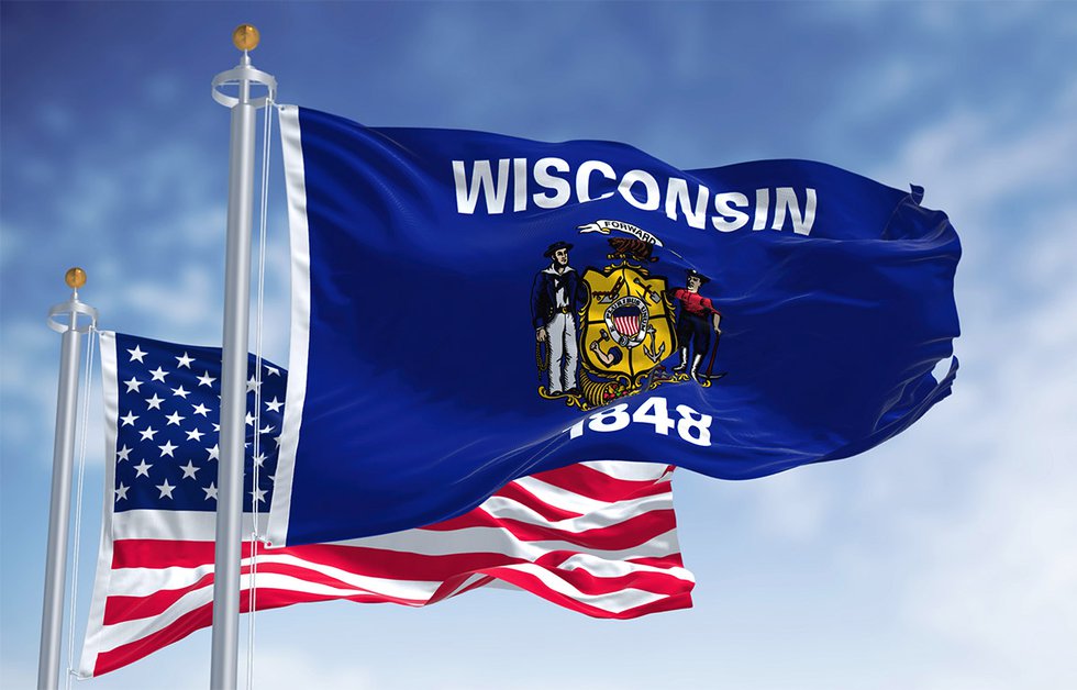 Wisconsin and American flags
