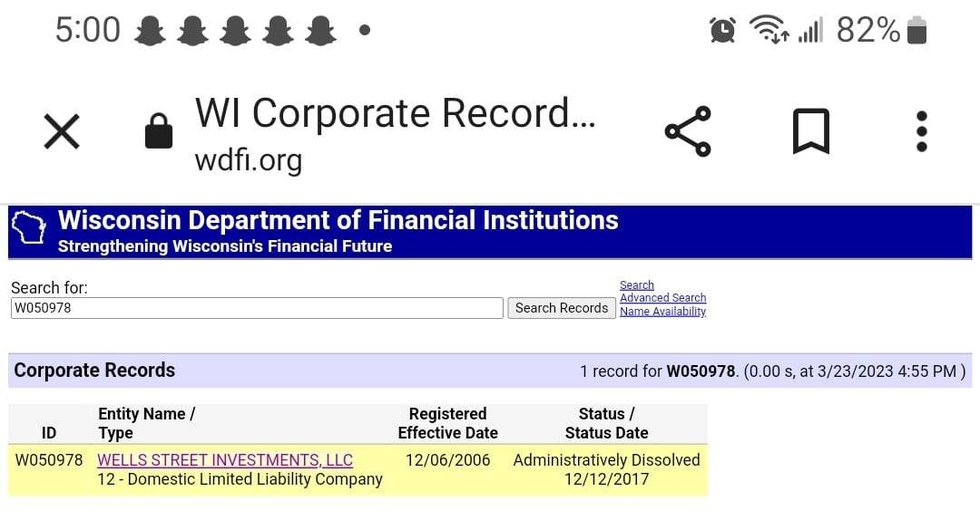 Wells Street Investments dissolution