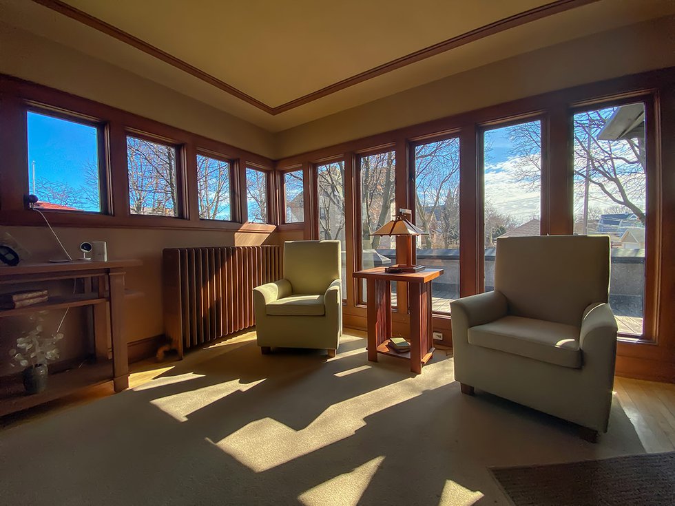 Frank Lloyd Wright’s Burnham Block home living room