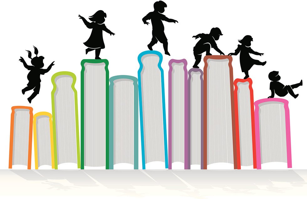 Child figures climbing books