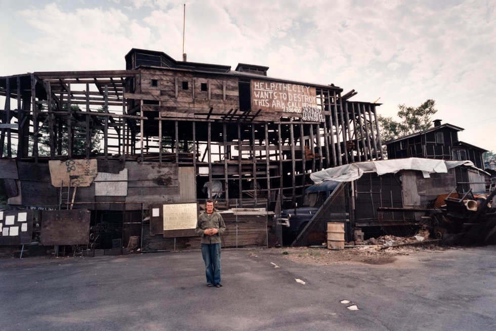 Kea Tawana stands in front of her Ark in Newark, New Jersey, 1986.