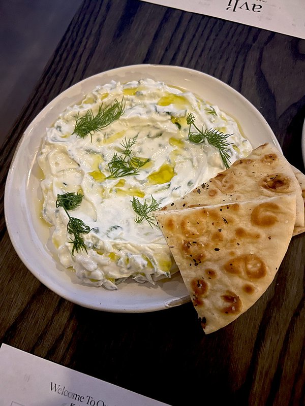 Tzatziki with pita at Avli