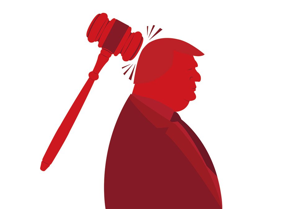 Trump getting hit with gavel illustration