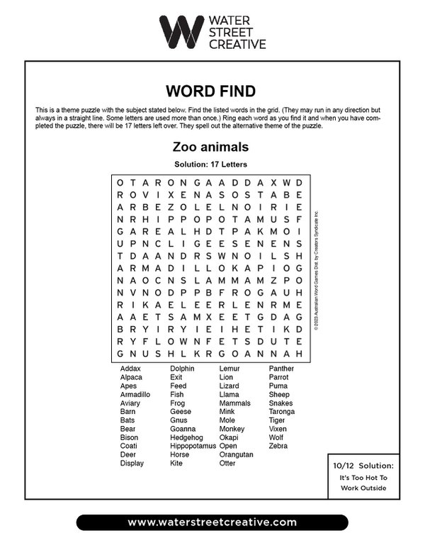 Word Find Oct. 19, 2023