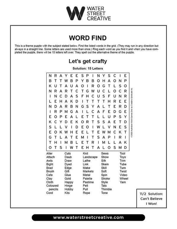 Word Find: Week of November 9, 2023