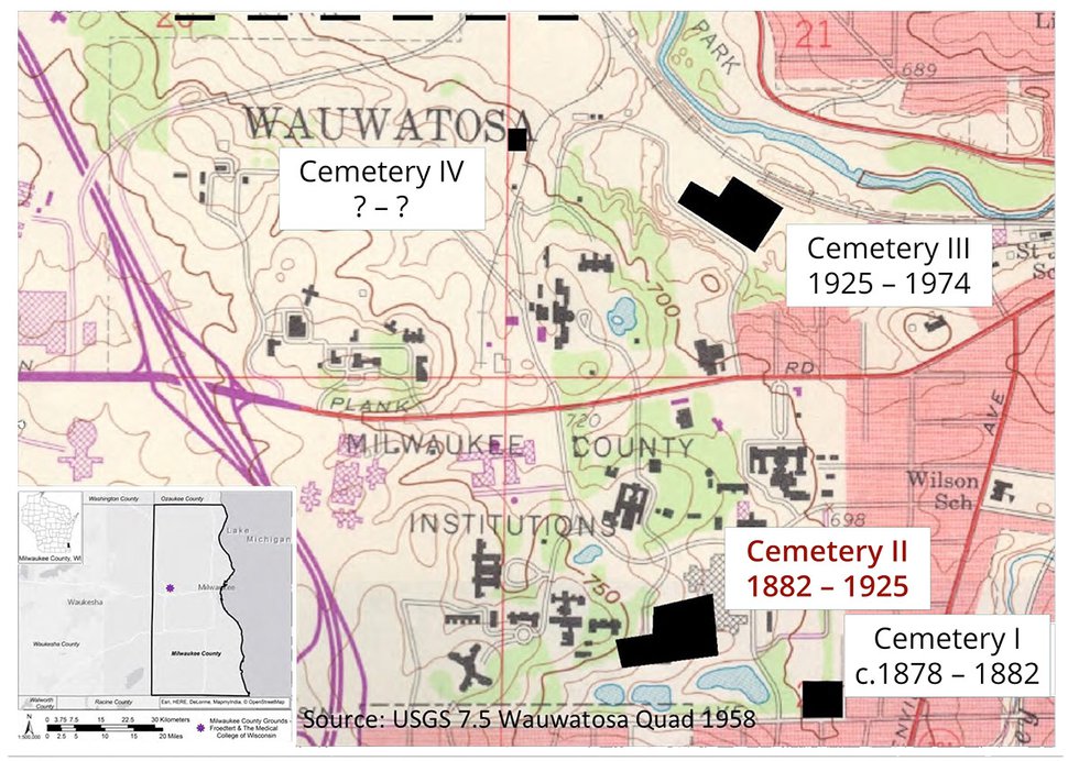 Map of graves on the Milwaukee County Institution Grounds