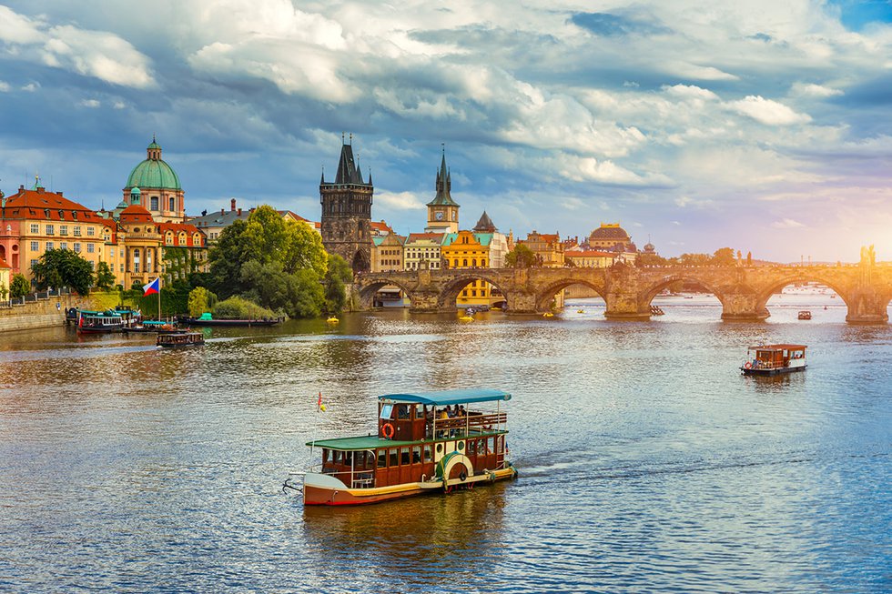 Charles Bridge over the Vltava River in Old Town, Prague.