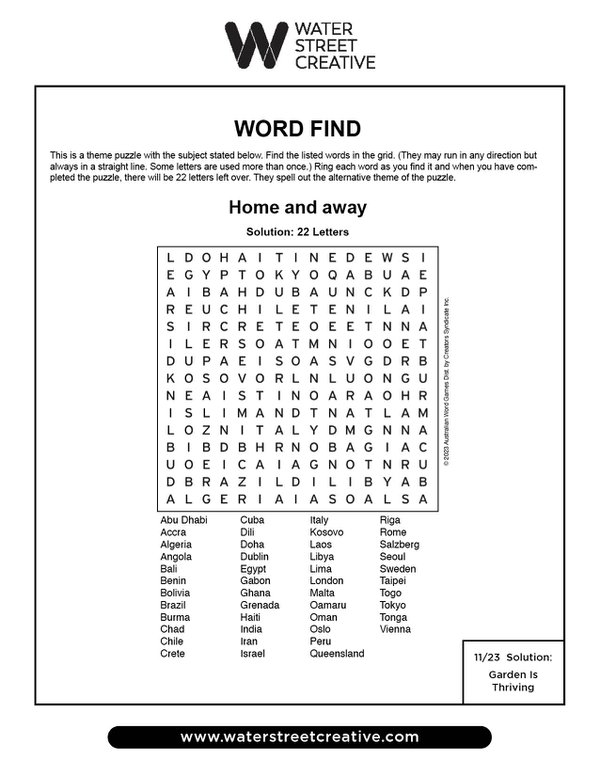 Word Find November 30, 2023