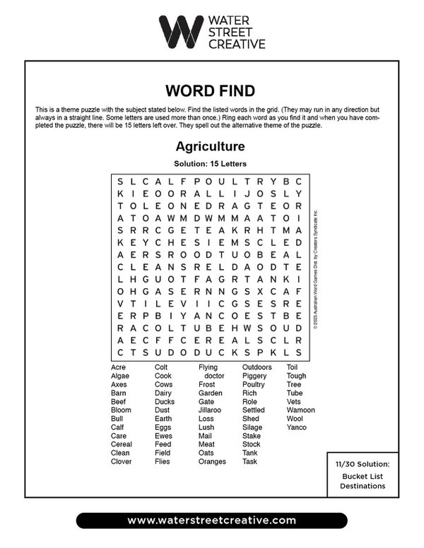 Word Find: Week of December 7, 2023