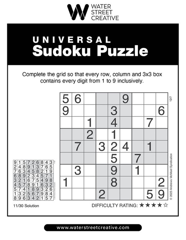 Sudoku: Week of December 7, 2023