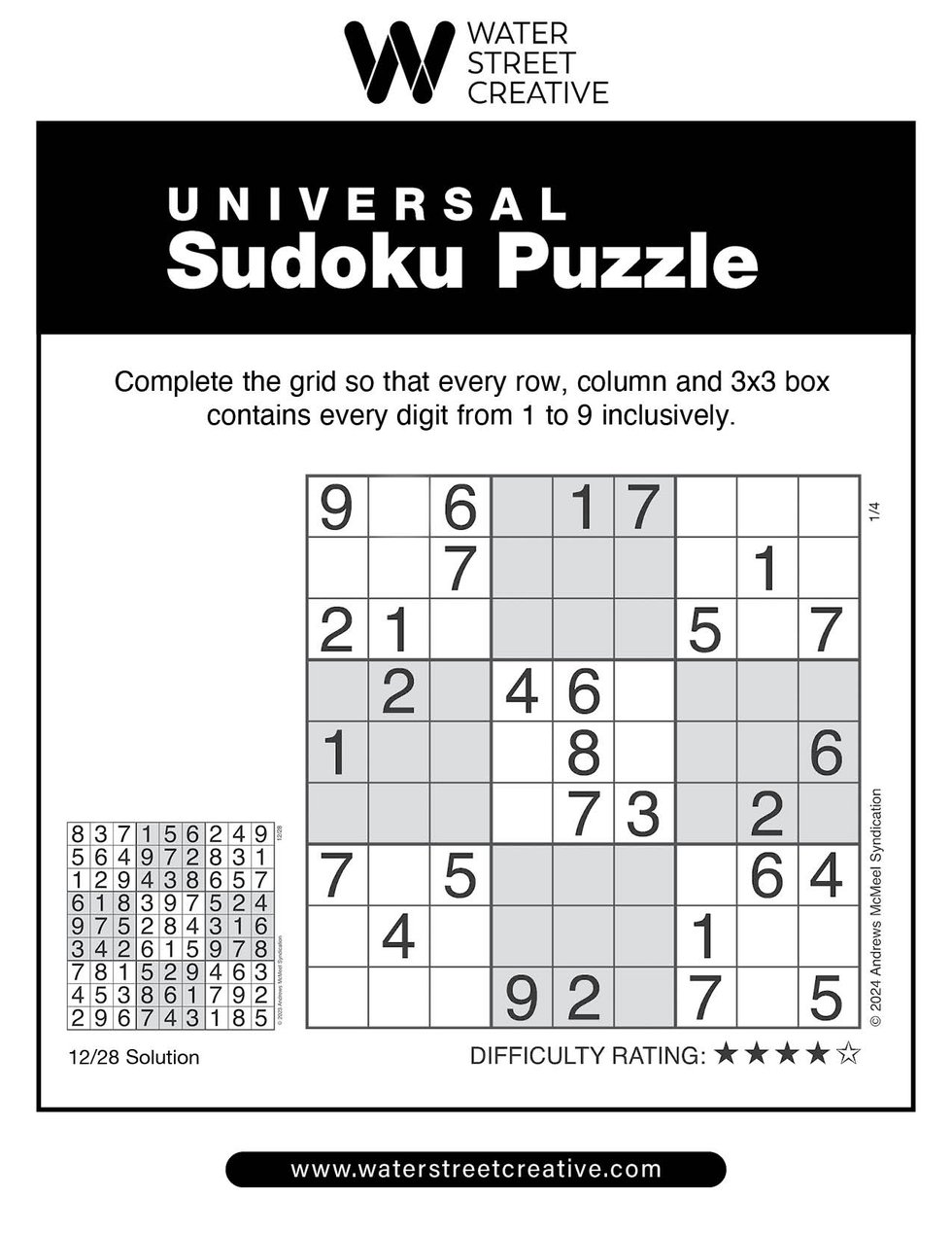 Sudoku January 4 2024 Shepherd Express   Sudoku 142024 