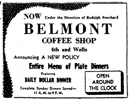 Belmont Coffee Shop ad, April 1952