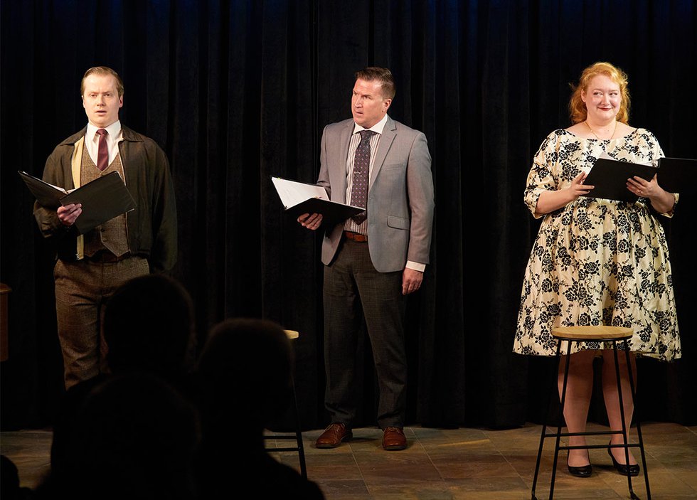 A.J. Magoon, Matt Specht and Caitlin Kujawski Compton in Boulevard theatre's ‘Cecile’.