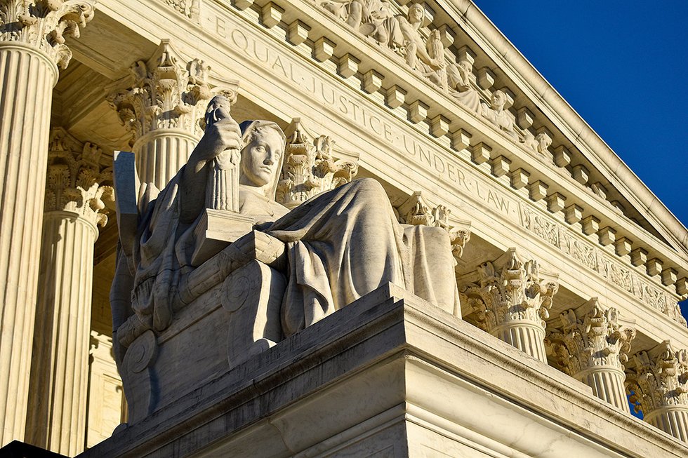 The contemplation of justice statue outside the US Supreme Court