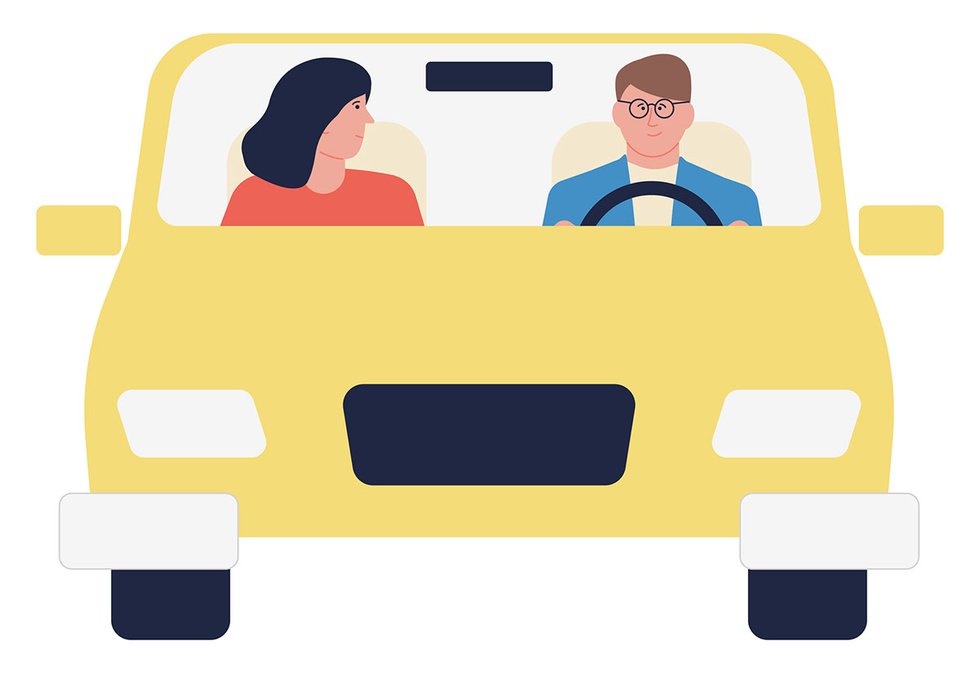 Couple in car illustration