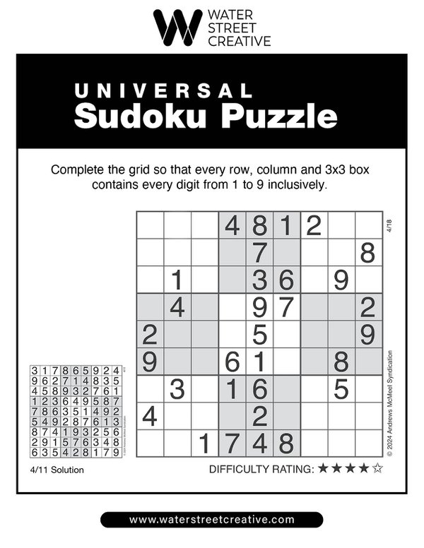 Sudoku: April 18, 2024