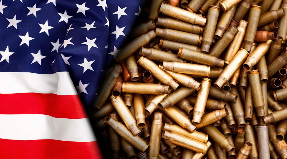 US flag with spent cartridges