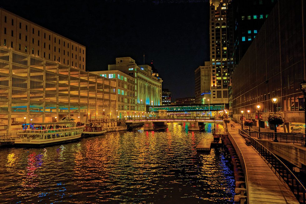 Milwaukee Riverwalk at night