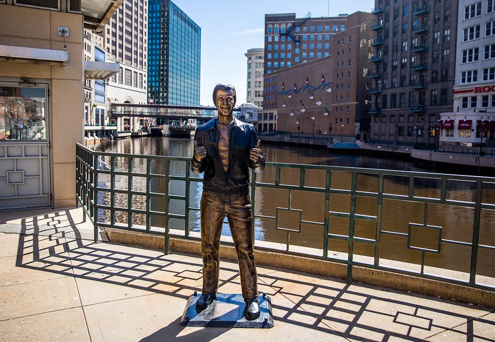 The Bronze Fonz on the Milwaukee Riverwalk