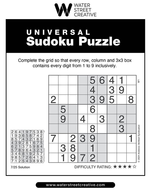 Sudoku: August 1, 2024