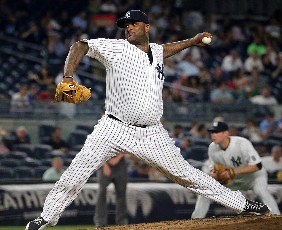 CC Sabathia pitching for the Yankees in 2016