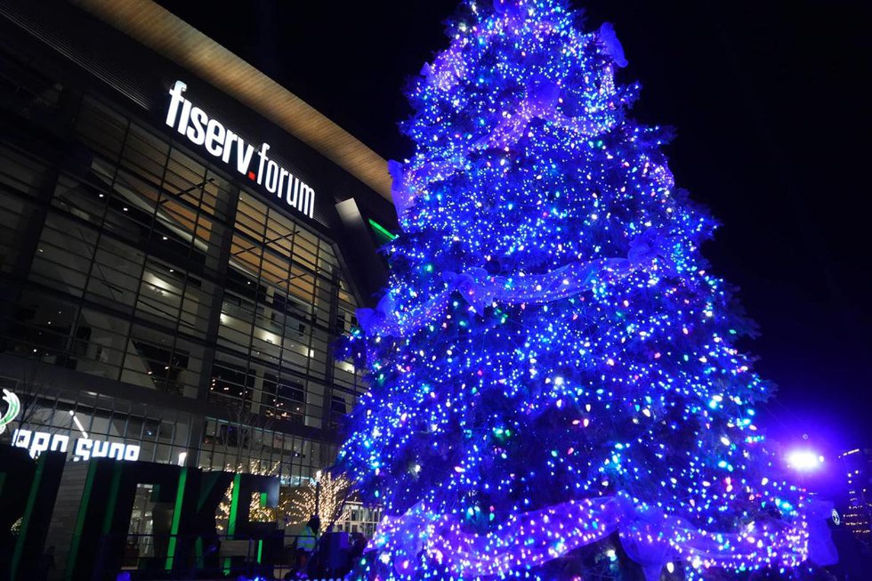 City of Milwaukee Christmas tree at night