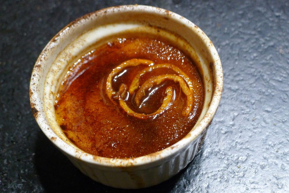 Crème Brûlée Flambé with Crunchy Bourbon Sauce