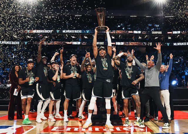 The Milwaukee Bucks celebrate winning the Emirates Cup